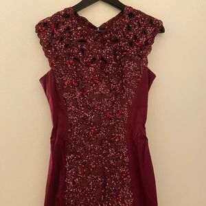 Holiday Dress- French Connection Maroon Beaded Dress